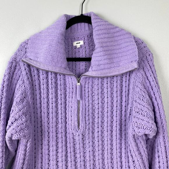 Aerie Cable Car Quarter Zip Sweater Lilac Purple Soft Chenille Oversize Size M - Picture 3 of 11